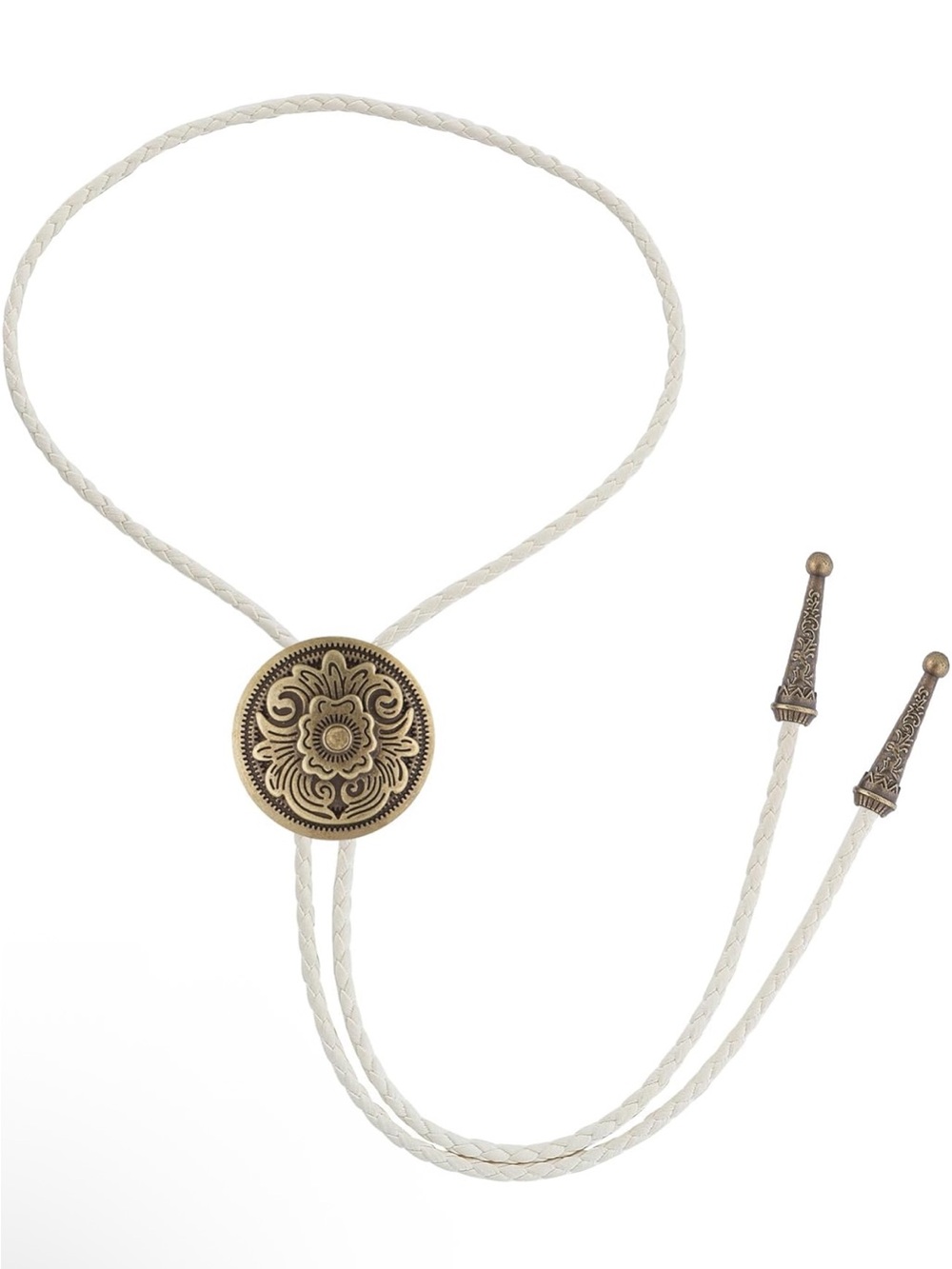Anthropologie Cream Braided Bolo Necklace with Antique Floral Slide